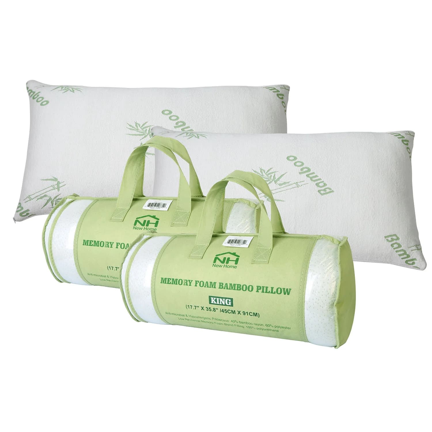 2Pcs Or 1Pcs Bamboo Memory Foam Pillow Hypoallergenic Bed Pillow For Head Neck Rest Sleeping Shredded Pillow Washable Cover Queen Size Pillow King-2Pcs